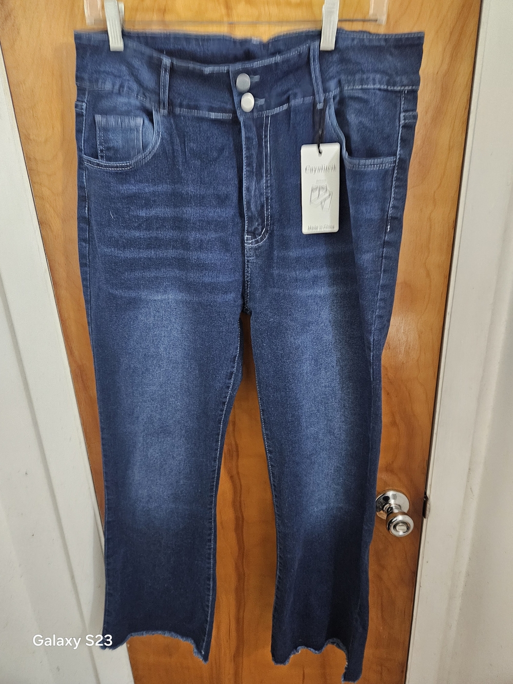 Dark Blue Straight Leg Jeans with Raw Hem